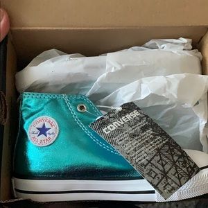 Converse high tops , Kids 9 , turquoise shiny